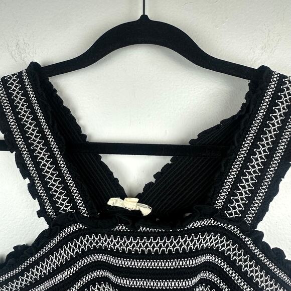 Pacsun LA Hearts Womens Smocked Cropped Ruffle Black/White Stripe Tank Top Large - Picture 3 of 9